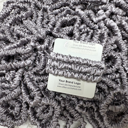 Grey Purple Skinny Silk Scrunchie custom wholesale, custom brand low MOQ, 1 piece wholesale