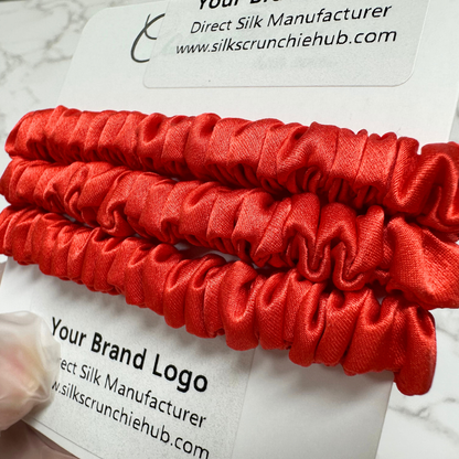 Bright Persimmon Skinny Silk Scrunchie custom wholesale, custom brand low MOQ, 1 piece wholesale