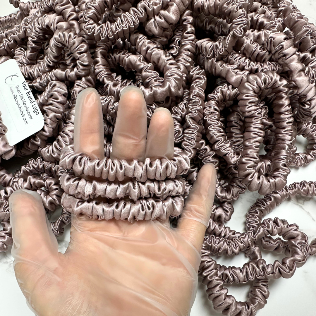 Deep Lotus Root Skinny Silk Scrunchie custom wholesale, custom brand low MOQ, 1 piece wholesale