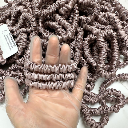 Deep Lotus Root Skinny Silk Scrunchie custom wholesale, custom brand low MOQ, 1 piece wholesale