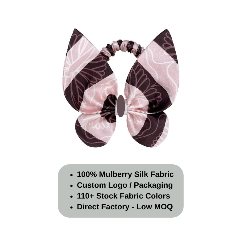 Custom Mini Silk Scrunchie with Butterfly丨Custom Brand & Bulk Wholesale