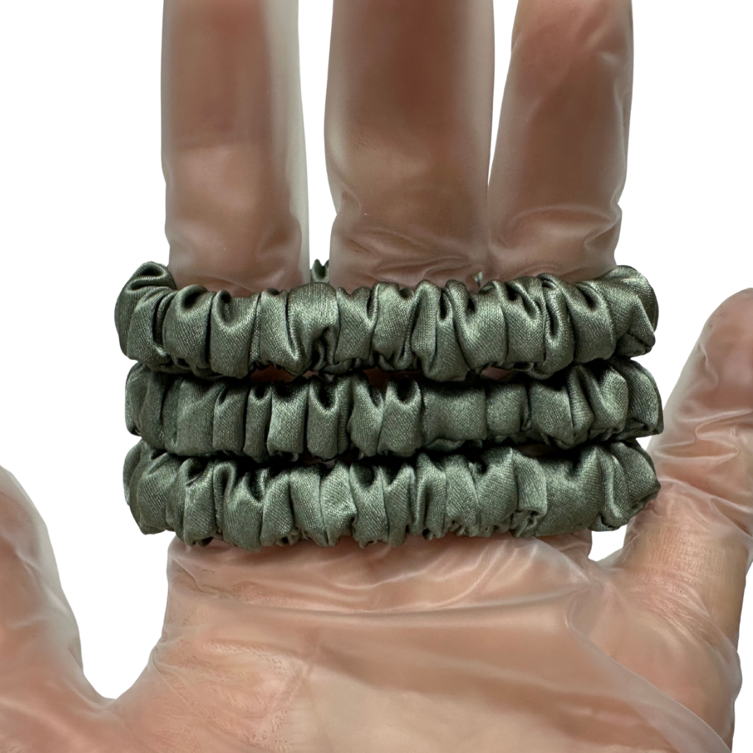 Deep Sage Silk Scrunchie Skinny custom wholesale, custom brand low MOQ, 1 piece wholesale
