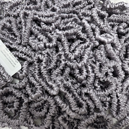 Grey Purple Skinny Silk Scrunchie custom wholesale, custom brand low MOQ, 1 piece wholesale