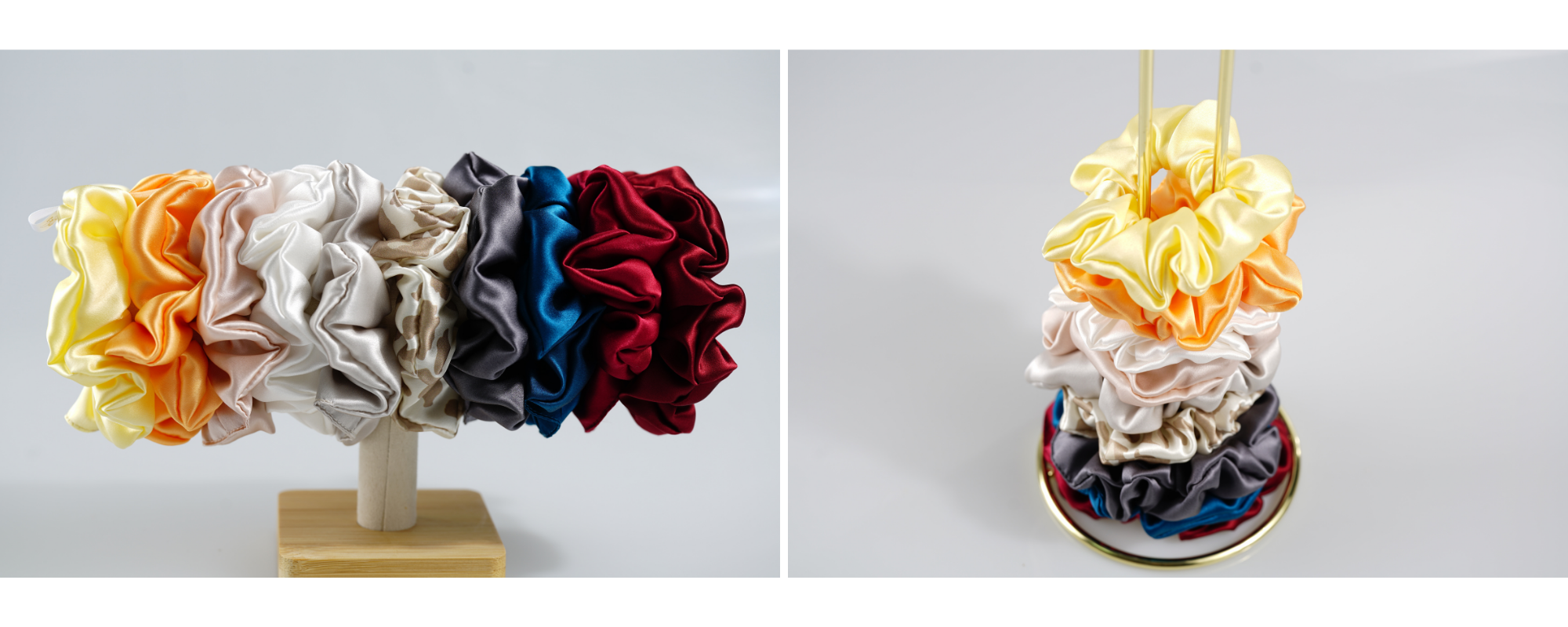 Mulberry silk scrunchies wholesale custom, 1 piece wholesale, custom brand low MOQ