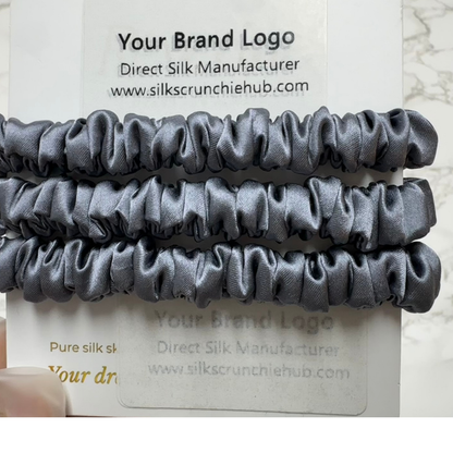 Indigo Grey Silk Scrunchie Skinny Wholesale丨Custom Brand