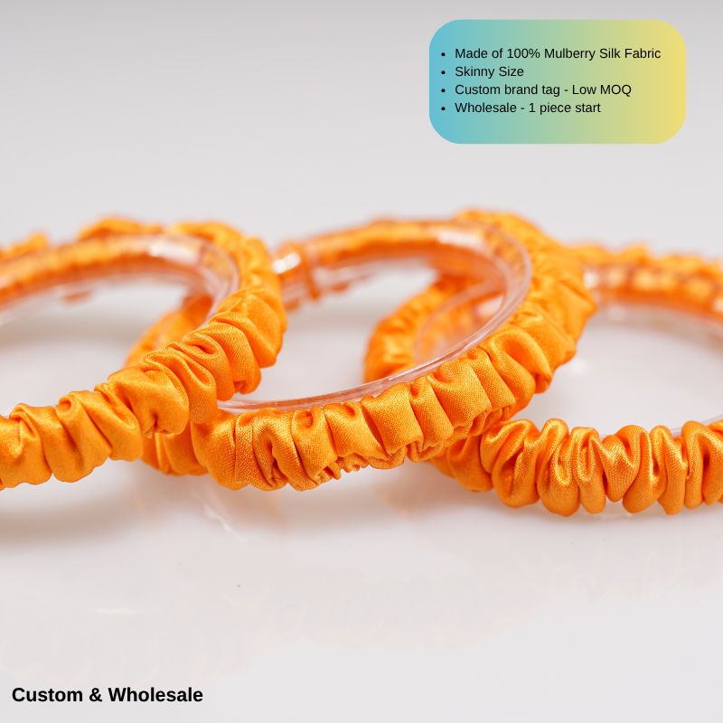 orange skinny silk scrunchies in bulk for wholesale orders