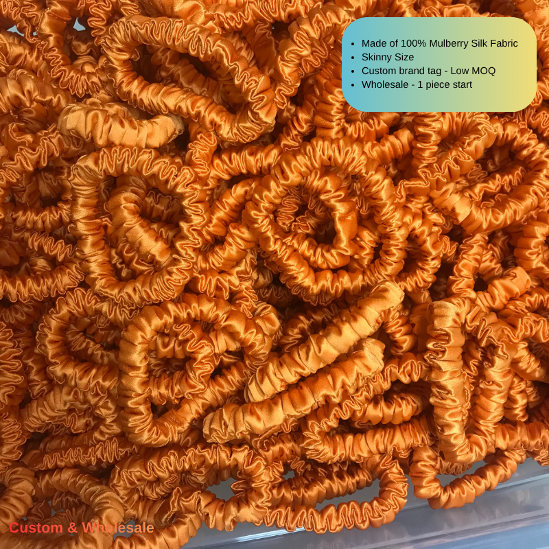 orange silk skinny scrunchie supplier factory direct
