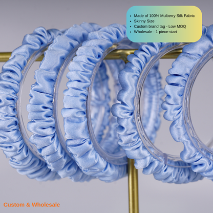 pastel blue skinny silk scrunchie wholesale for fashion brands