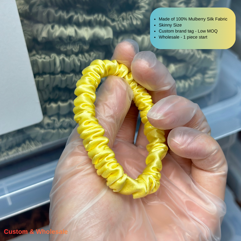 pastel yellow skinny silk scrunchie soft color for summer