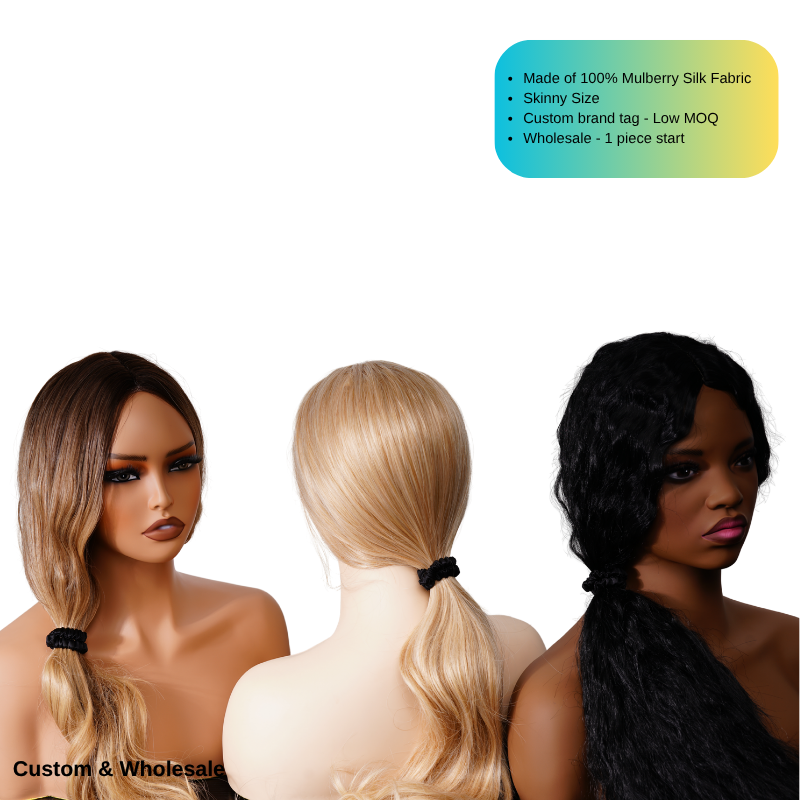 premium black skinny silk scrunchie bulk for wholesale buyers