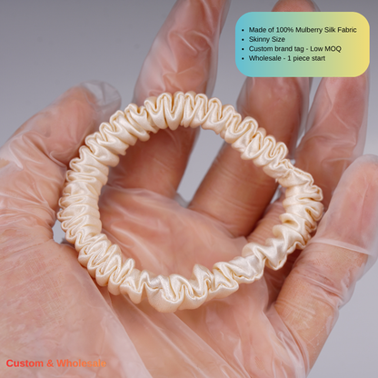 premium champagne skinny silk scrunchie wholesale for fashion brands