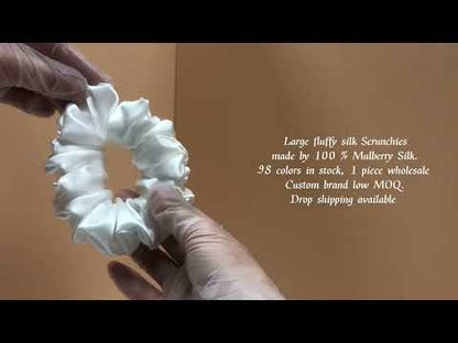 Large-Fluffy Silk Scrunchie White