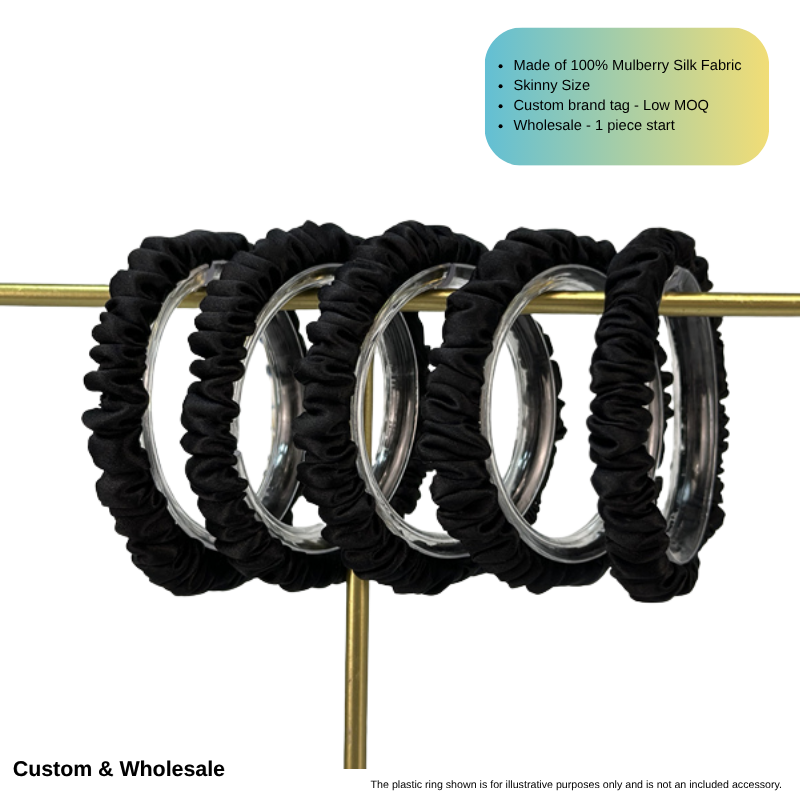  private label black skinny silk scrunchie for fashion brands