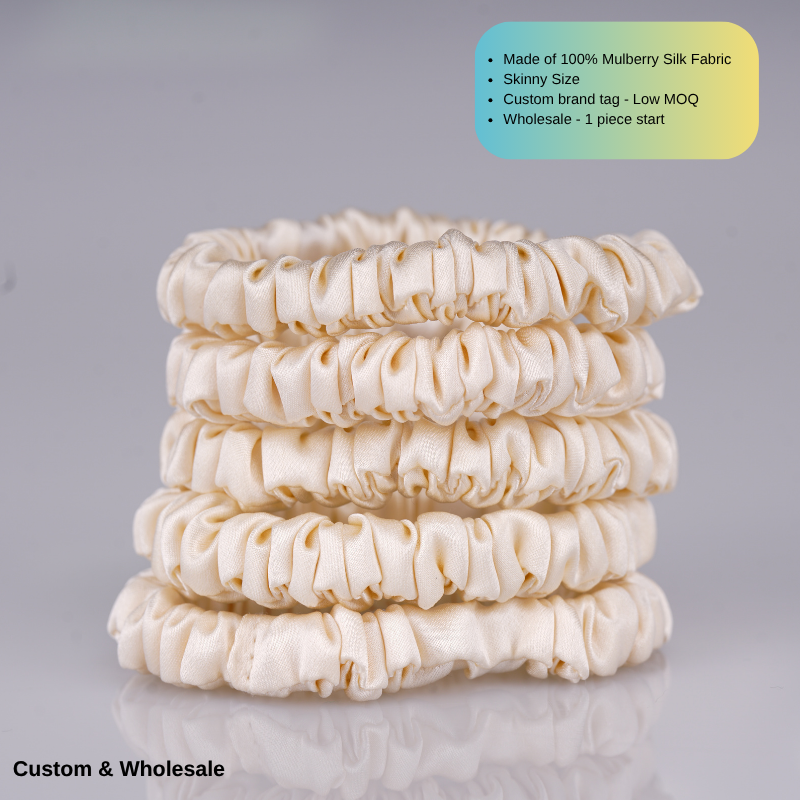 private label champagne skinny silk scrunchie custom packaging