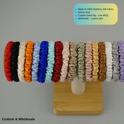 private label skinny silk scrunchie custom brand