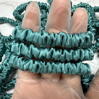 Stone Green Skinny Silk Scrunchie custom wholesale, custom brand low MOQ, 1 piece wholesale