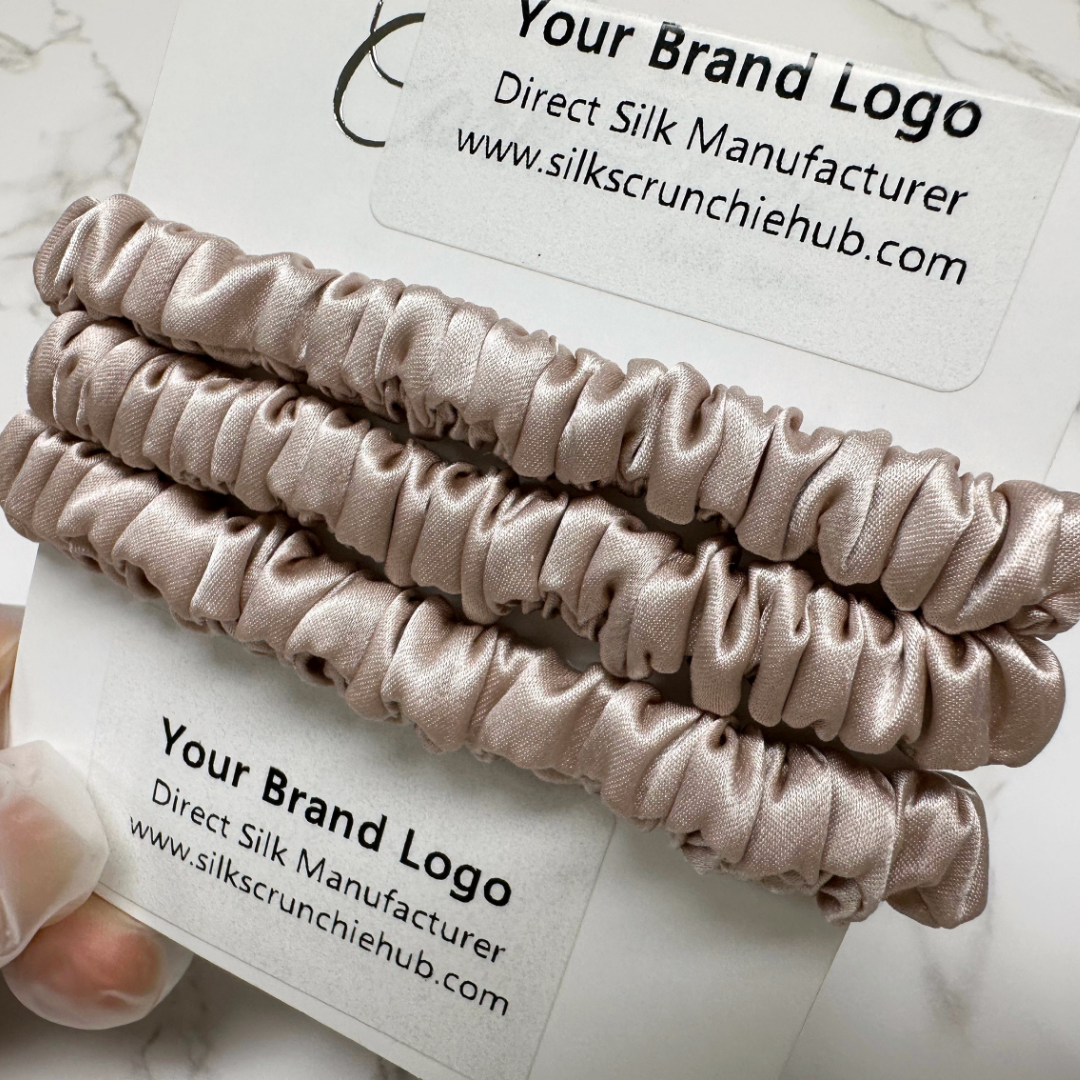 Nude Skinny Silk Scrunchie custom wholesale, custom brand low MOQ, 1 piece wholesale
