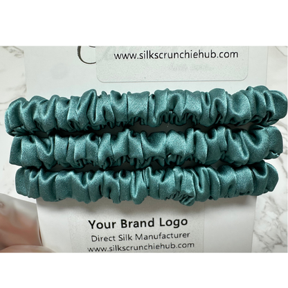 Stone Green Skinny Silk Scrunchie custom wholesale, custom brand low MOQ, 1 piece wholesale