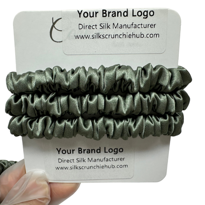 Deep Sage Silk Scrunchie Skinny custom wholesale, custom brand low MOQ, 1 piece wholesale
