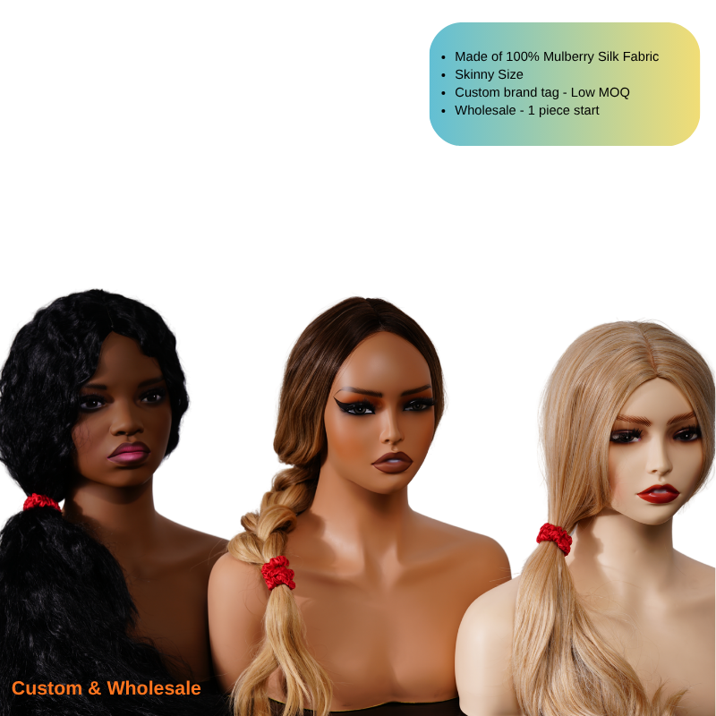 red skinny silk scrunchies in bulk for wholesale orders