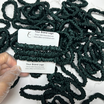 Emerald Green Skinny Silk Scrunchie custom wholesale, custom brand low MOQ, 1 piece wholesale