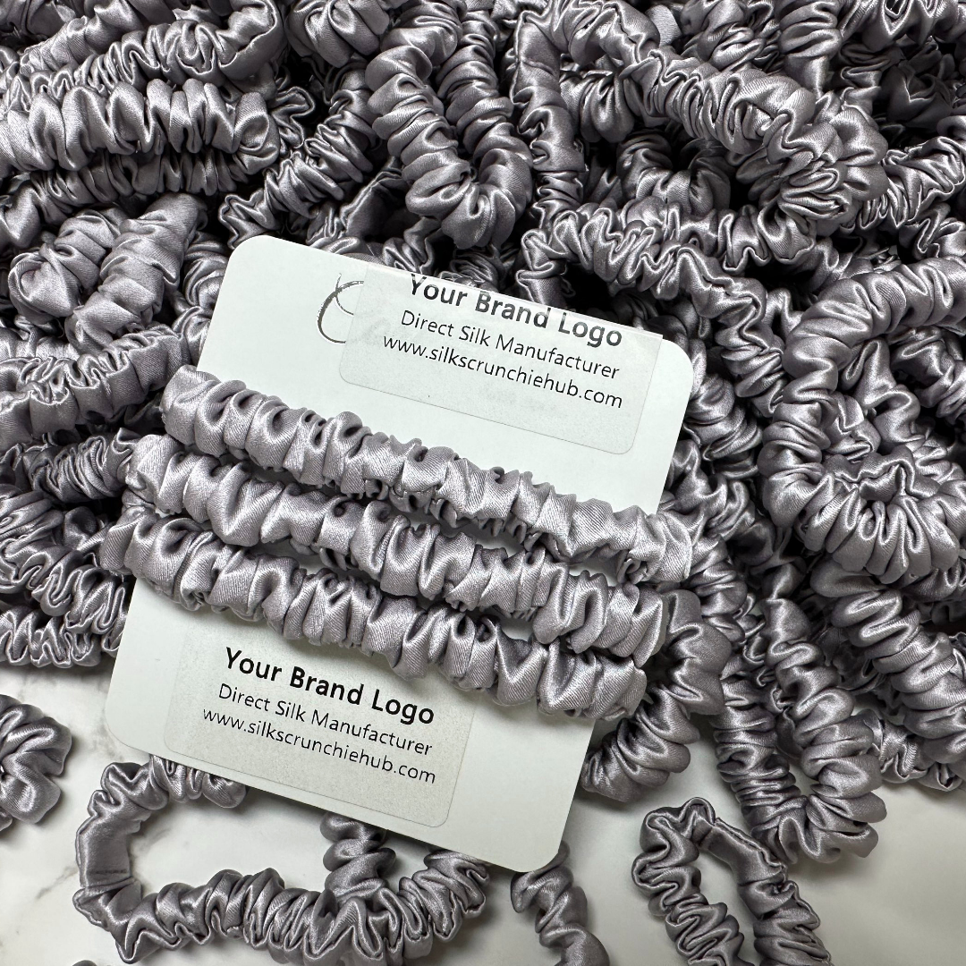 Grey Purple Skinny Silk Scrunchie custom wholesale, custom brand low MOQ, 1 piece wholesale
