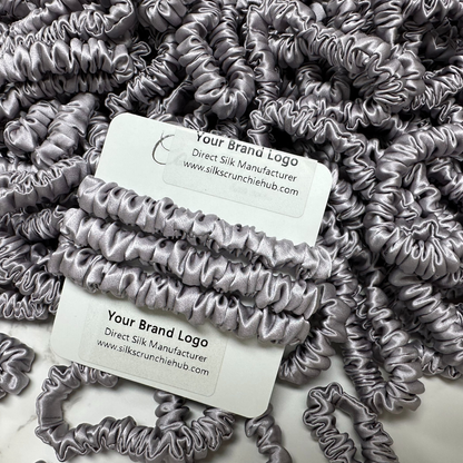 Grey Purple Skinny Silk Scrunchie custom wholesale, custom brand low MOQ, 1 piece wholesale