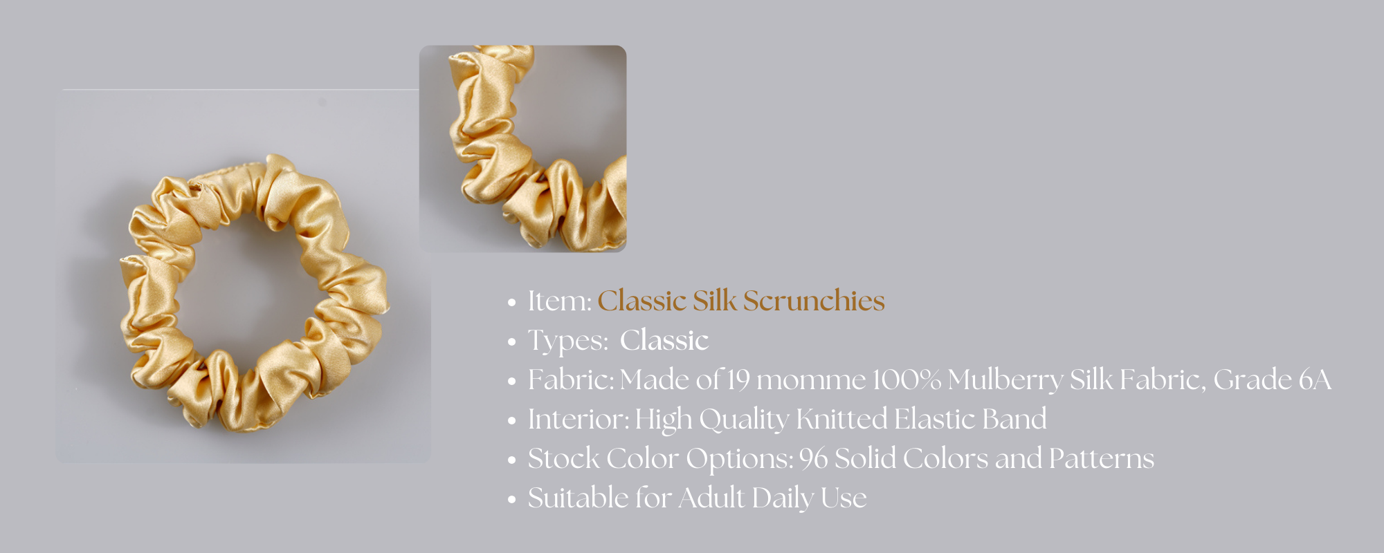 Classic Silk Scrunhies custom wholesale - custom brand logo low MOQ, 1 piece wholesale