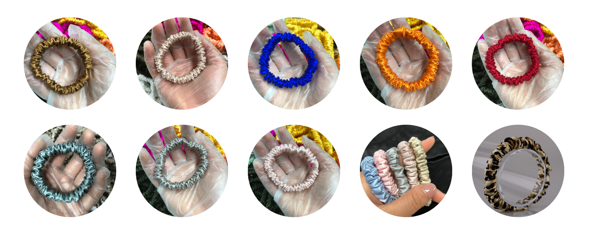 silk mini scrunchie custom wholesale, custom brand low MOQ, 1 piece wholesale