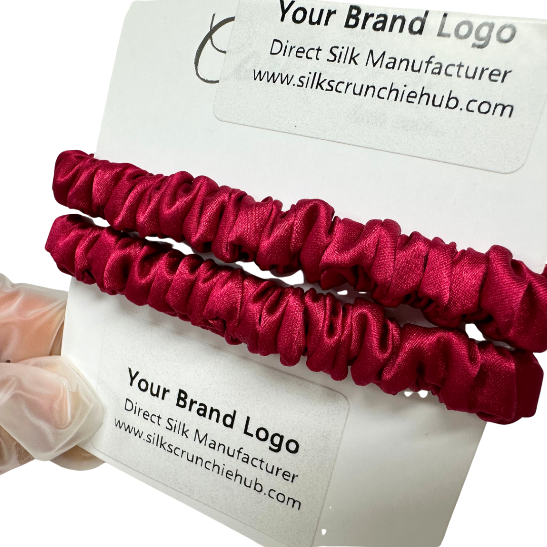 Carmine Skinny Silk Scrunchie custom wholesale, custom brand low MOQ, 1 piece wholesale