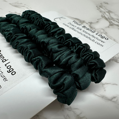 Emerald Green Skinny Silk Scrunchie custom wholesale, custom brand low MOQ, 1 piece wholesale