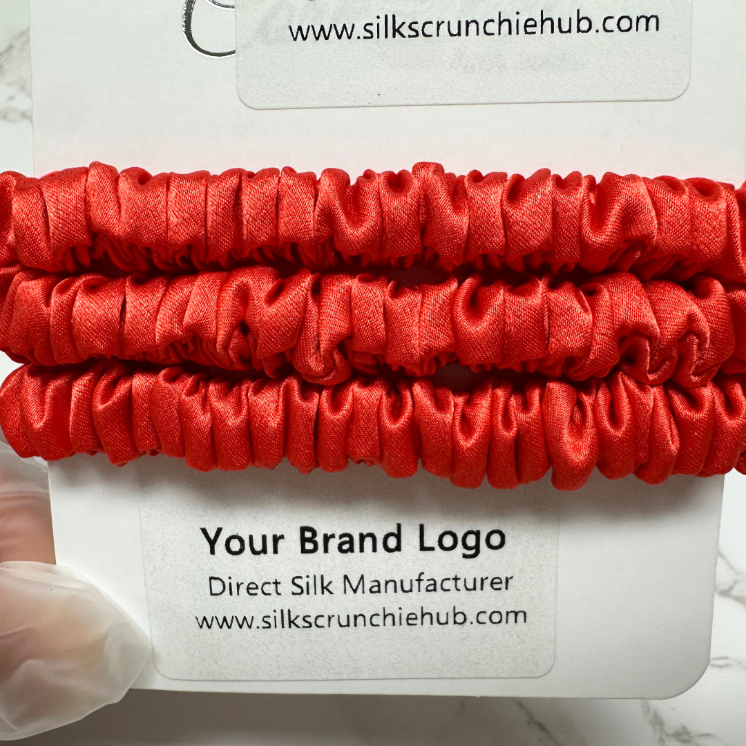 Bright Persimmon Skinny Silk Scrunchie custom wholesale, custom brand low MOQ, 1 piece wholesale