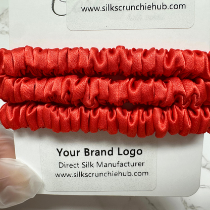 Bright Persimmon Skinny Silk Scrunchie custom wholesale, custom brand low MOQ, 1 piece wholesale