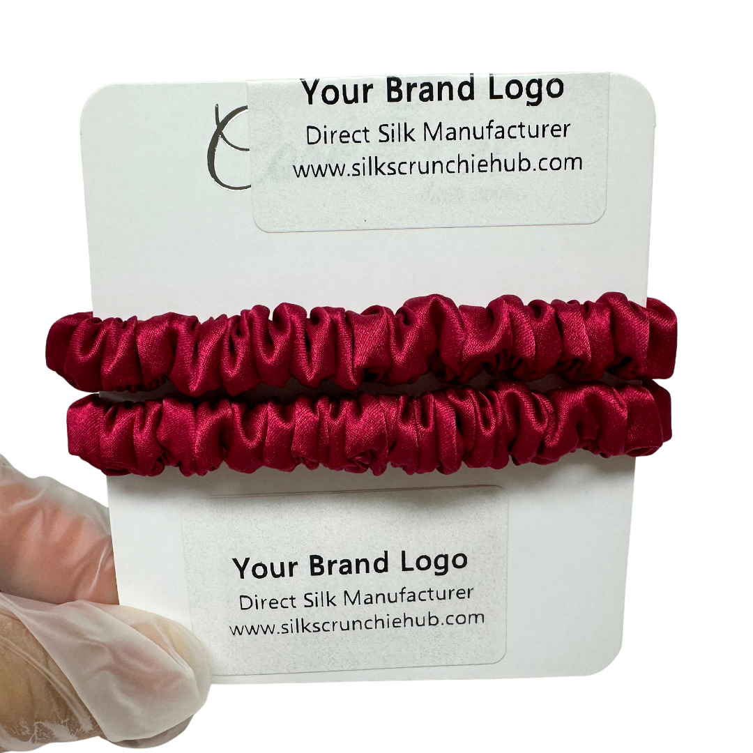 Carmine Skinny Silk Scrunchie custom wholesale, custom brand low MOQ, 1 piece wholesale