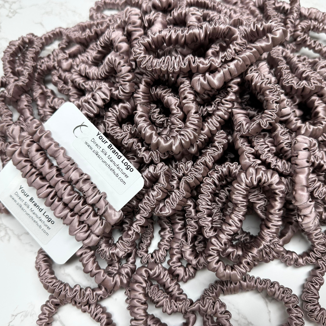 Deep Lotus Root Skinny Silk Scrunchie custom wholesale, custom brand low MOQ, 1 piece wholesale
