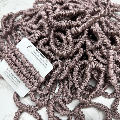 Deep Lotus Root Skinny Silk Scrunchie custom wholesale, custom brand low MOQ, 1 piece wholesale