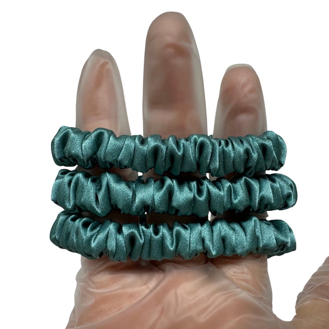 Stone Green Skinny Silk Scrunchie custom wholesale, custom brand low MOQ, 1 piece wholesale