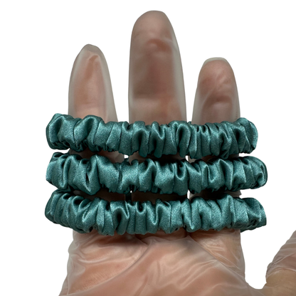 Stone Green Skinny Silk Scrunchie custom wholesale, custom brand low MOQ, 1 piece wholesale
