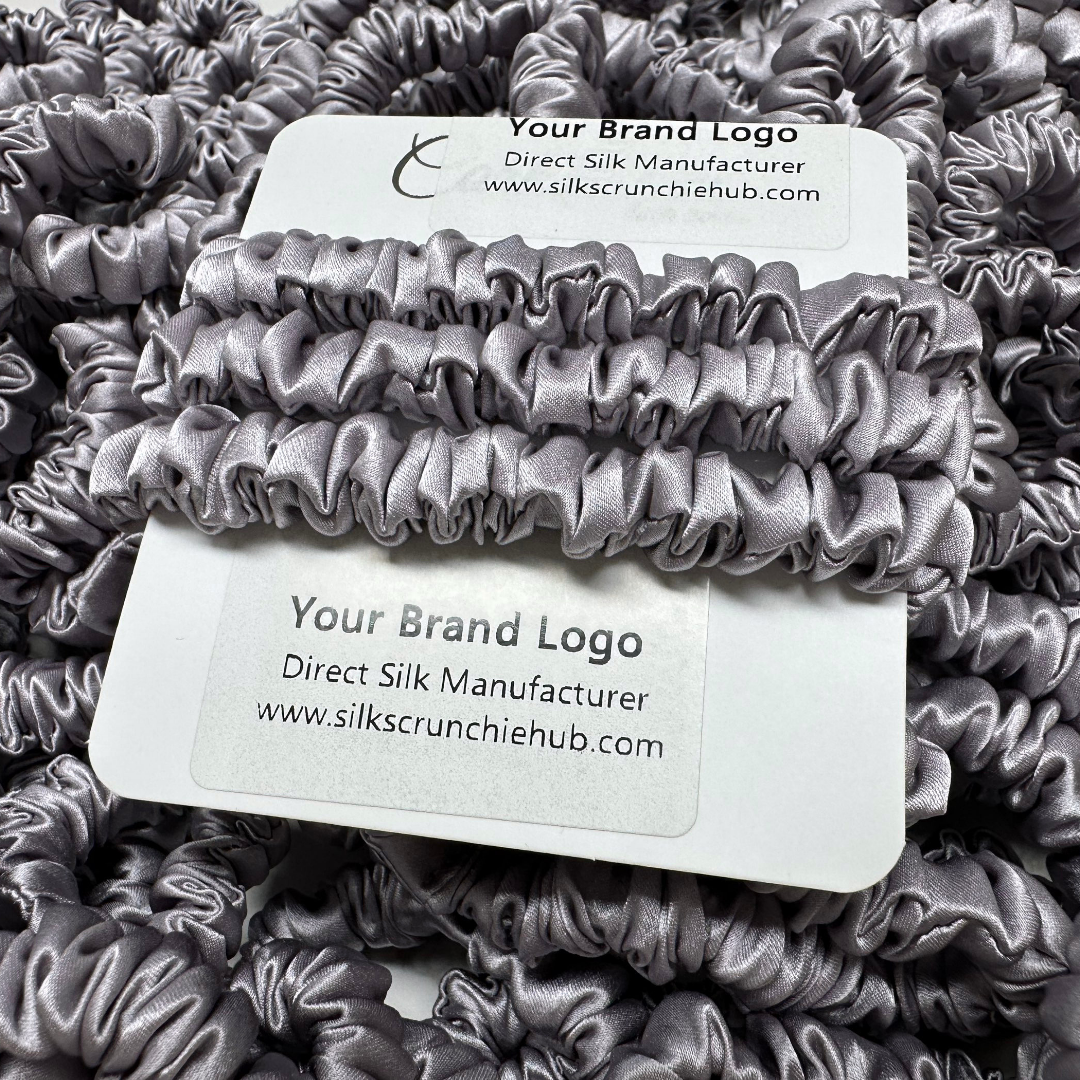 Grey Purple Skinny Silk Scrunchie custom wholesale, custom brand low MOQ, 1 piece wholesale