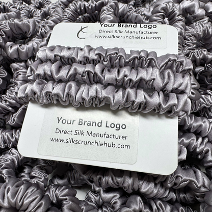 Grey Purple Skinny Silk Scrunchie custom wholesale, custom brand low MOQ, 1 piece wholesale