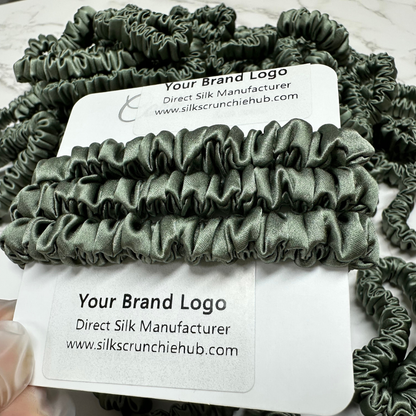 Deep Sage Silk Scrunchie Skinny custom wholesale, custom brand low MOQ, 1 piece wholesale