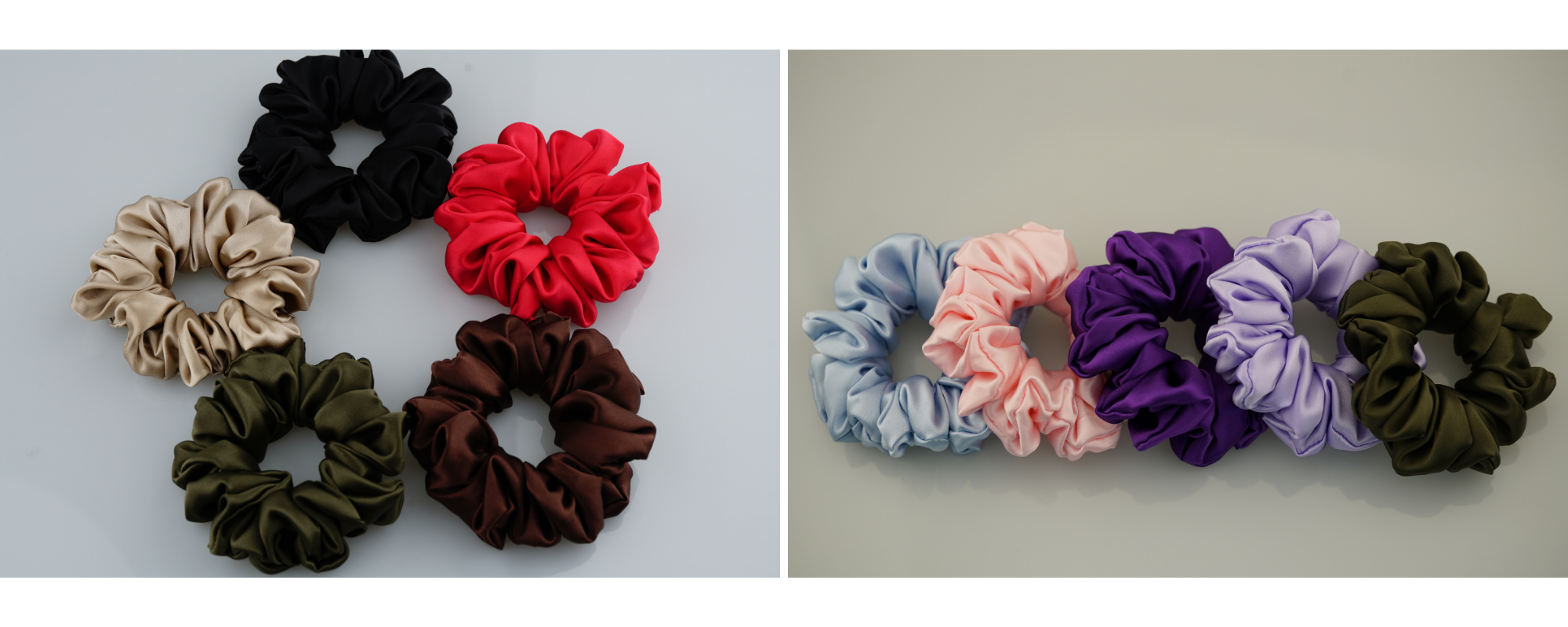 Large silk scrunchies wholesale custom, 1 piece wholesale, custom brand low MOQ