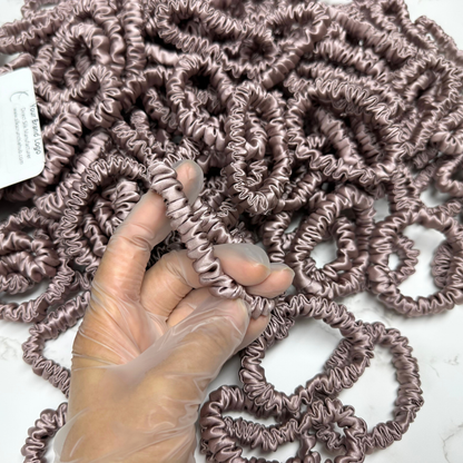 Deep Lotus Root Skinny Silk Scrunchie custom wholesale, custom brand low MOQ, 1 piece wholesale