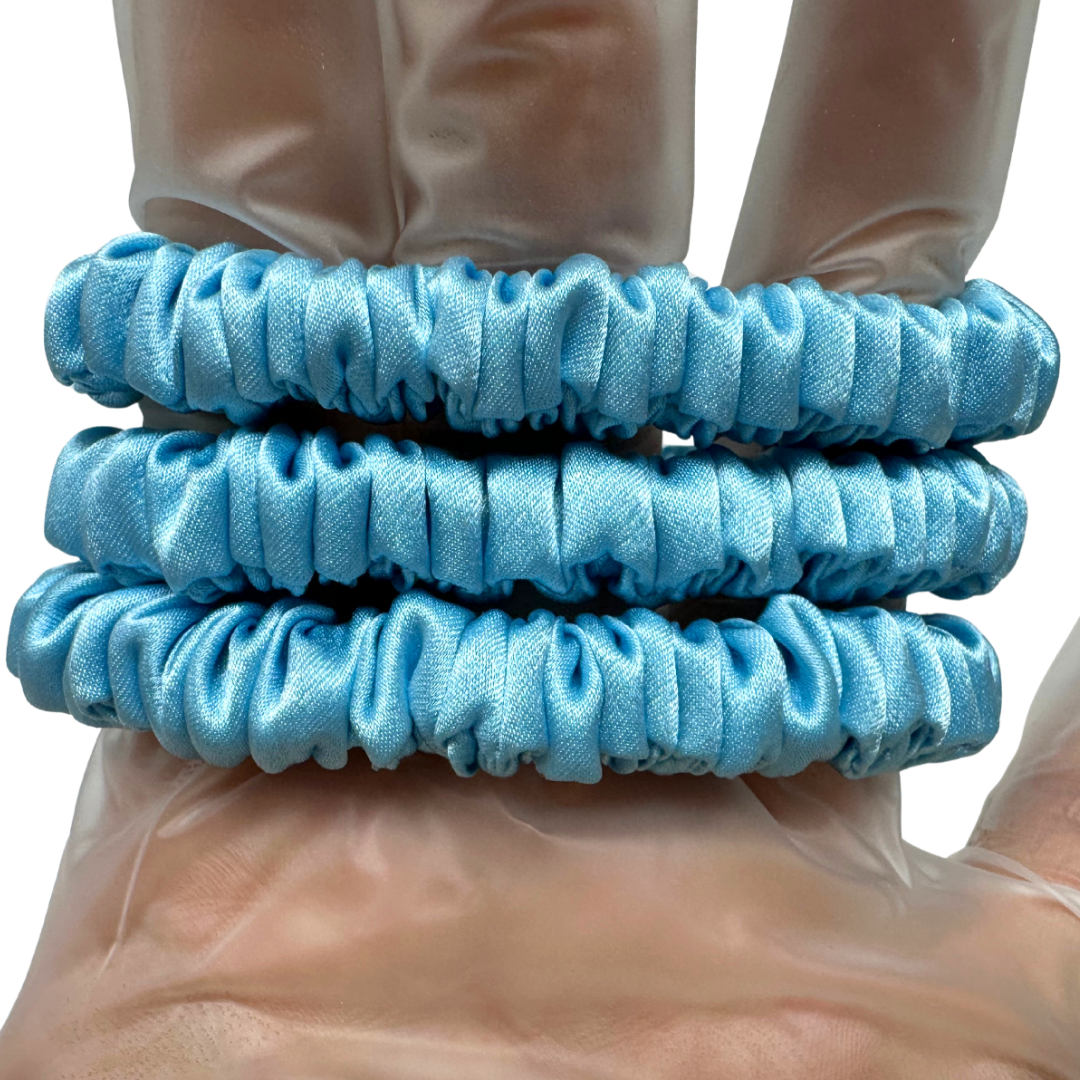 Deep Sky Blue Skinny Silk Scrunchie custom wholesale, custom brand low MOQ, 1 piece wholesale