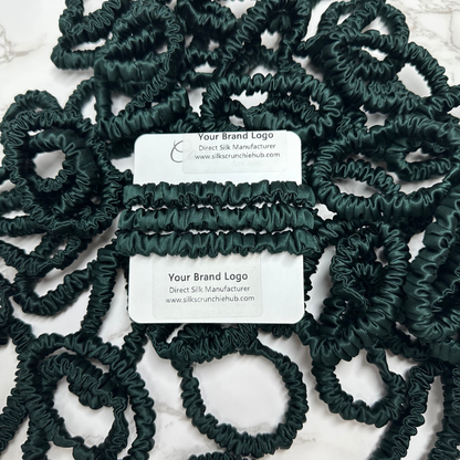 ]Emerald Green Skinny Silk Scrunchie custom wholesale, custom brand low MOQ, 1 piece wholesale