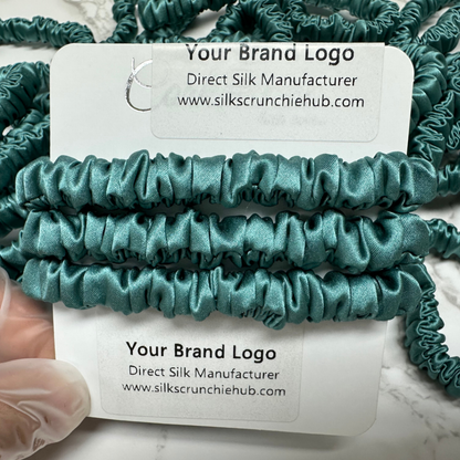Stone Green Skinny Silk Scrunchie custom wholesale, custom brand low MOQ, 1 piece wholesale