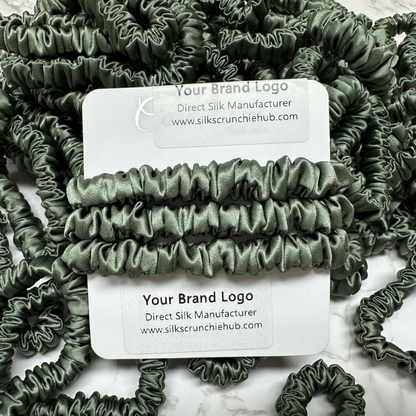 Deep Sage Silk Scrunchie Skinny custom wholesale, custom brand low MOQ, 1 piece wholesale