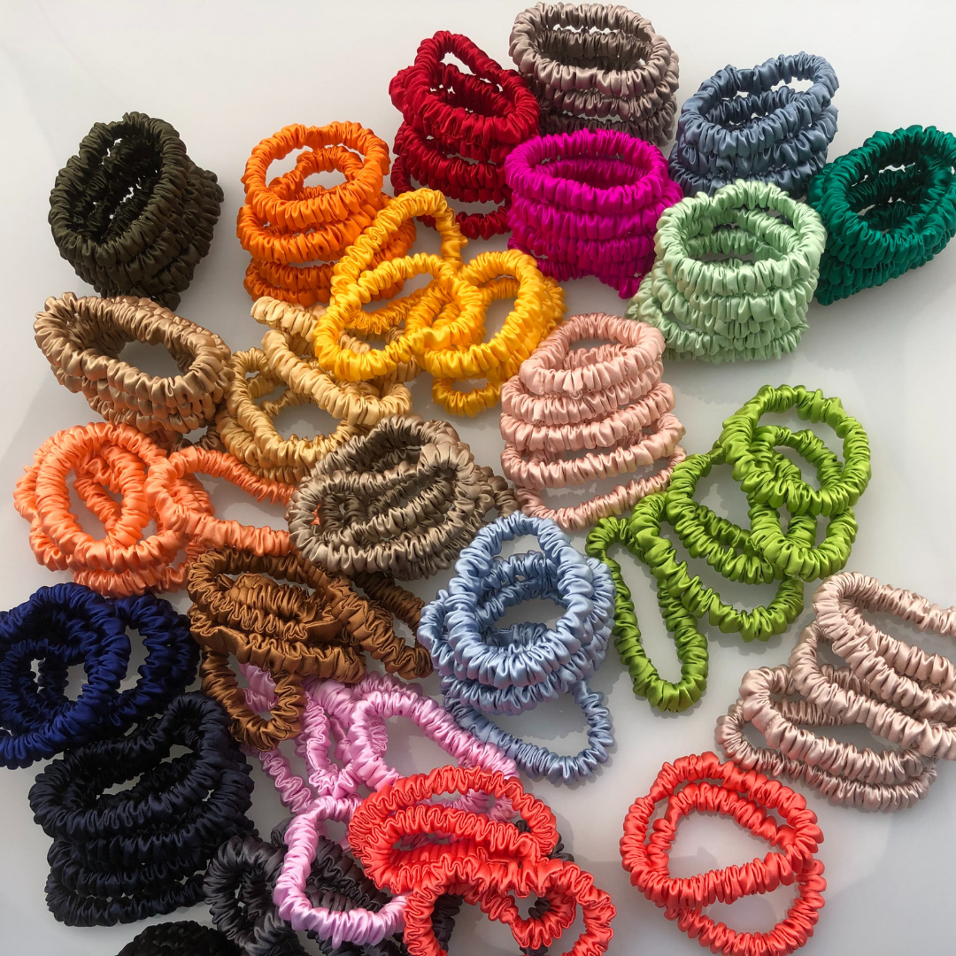 silk scrunchie mini custom wholesale, custom brand low MOQ, 1 piece wholesale
