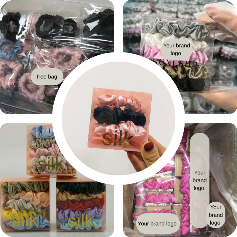 Silk scrunchie packaging and labeling