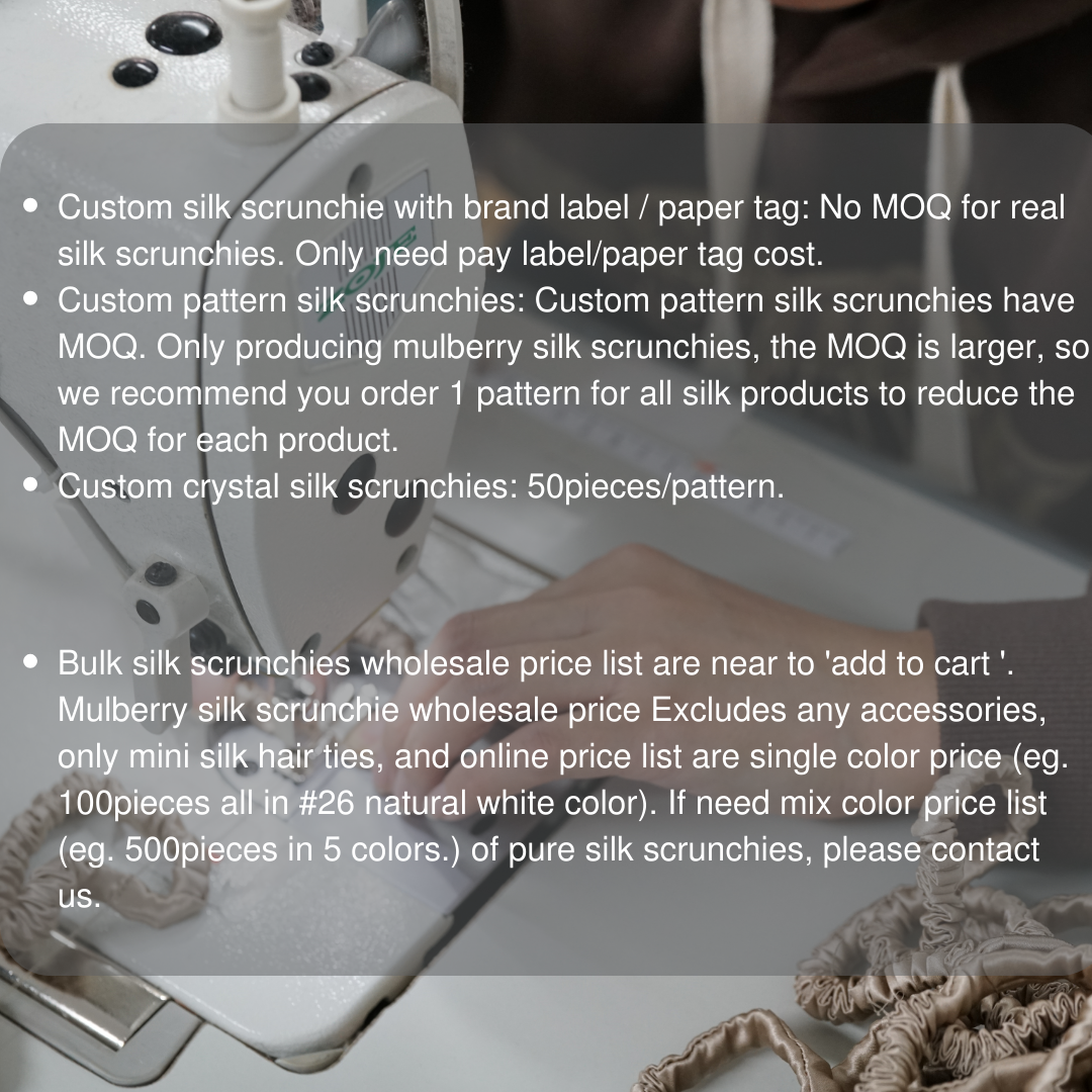 silk scrunchie vendor, custom brand low MOQ, 1 piece wholesale
